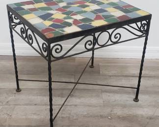 Lot # : 546 - Mid-century modern tile top cast iron table
