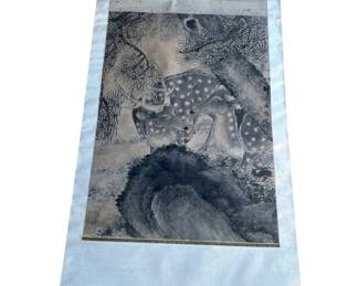 Lot # : 439z - Antique signed hand-painted Asian scroll
