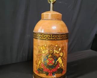 Lot # : 35 - Vintage hand painted tin tea canister table lamp
