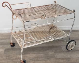 Lot # : 173 - Vintage wrought iron patio bar cart
