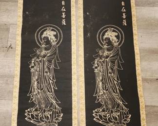 Lot # : 320 - Vintage Asian Kuan Yin Goddess scrolls 47" x 14"
