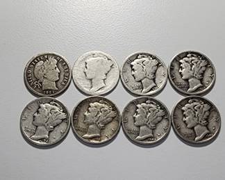 Lot # : 336 - 7 Mercury dimes & 1914 Barber dime coin

