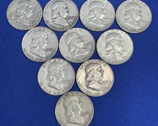 Lot # : 432z - Lot of 10 Franklin Silver half dollars
