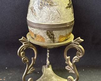 Lot # : 349z - Vintage brass & enamel egg on stand
