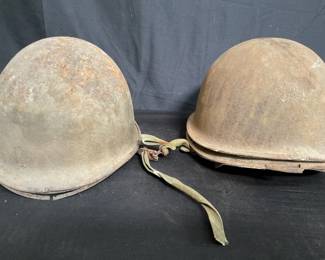 Lot # : 389 - Pair of vintage military helmets movie prop
