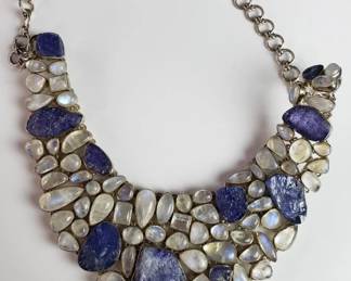 Lot # : 5 - Sterling silver, moonstone and tanzanite necklace
