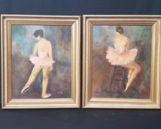 Lot # : 527 - Pair of signed oil on canvas paintings (ballerina)
