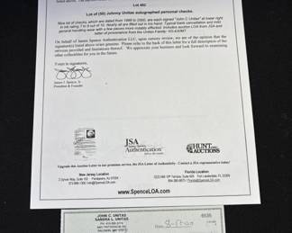 Lot # : 392z - Johnny Unitas autographed personal check
