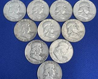 Lot # : 431z - Lot of 10 Franklin silver half dollars
