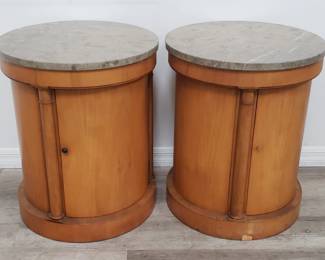 Lot # : 45 - Pair of Baker Furniture marble-top drum tables
