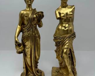A Pair Of Greek-Inspired Statues In Gold Tone - Made In Italy	