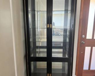 Jasper Handcrafted Glass-Door Cabinet w/ Brass Accents & Lighting	