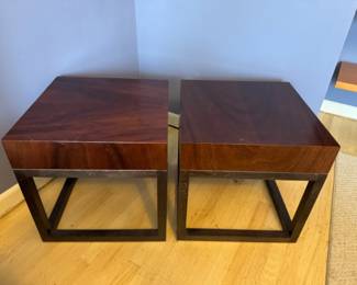 Pair of End Tables w/ Dark Wood Tops & Sleek Metal Frames	