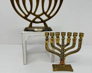 A Pair of Vintage Hebrew Menorahs	