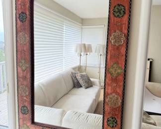 Heavy Wood-Framed Mirror w/ Moroccan Patterns	