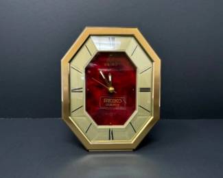New in Box: Seiko Quartz Octagonal Desk Clock w/ Brass Case & Red Dial	