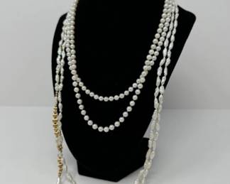 3-Piece Real Pearl Necklace Set w/ 14kt Gold ﻿	