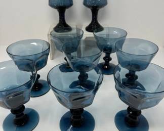 Lenox Midnight Blue Pebble Pattern Tall Goblets + Sherbet Glasses	