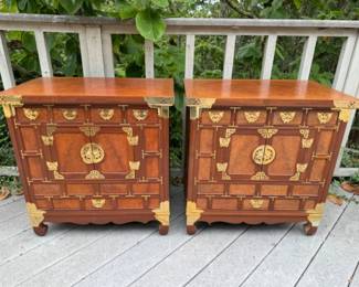Pair of Traditional Korean-Style Storage Chests in Rich Wood Tones	