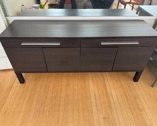  Minimalist Dark Wood Sideboard w/ Metal Handles	