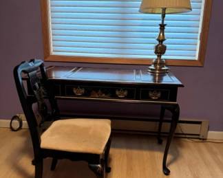 Jasper Original Hand Painted Desk w/ Matching Chair & Brass Lamp	