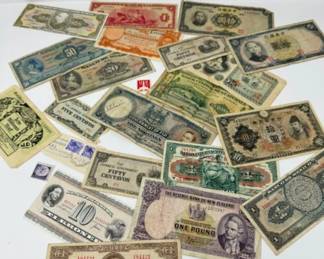 A Diverse Collection of Vintage Banknotes from Around the World	