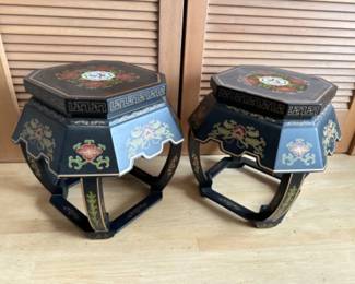 Pair of Antique Asian Octagonal Side Tables / Plant Stands	
