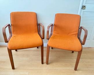 Knoll True Vintage  Scandinavian Armchairs w/ Orange Upholstery	