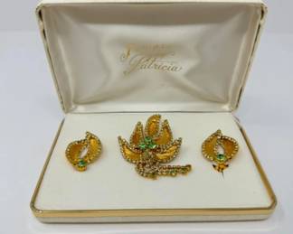 Patricia Gold-Tone Jewelry Set w/ Green & Clear Gemstones	