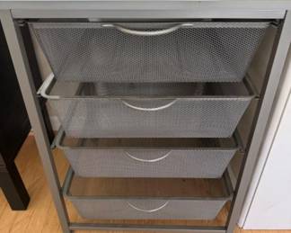 Metallic Gray 4-Drawer Mesh Cabinet w/ Wire Baskets	