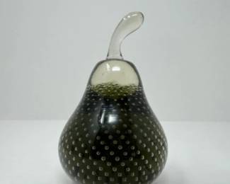 Pear-Shape Glass Paperweight w/ Black Dots Design	