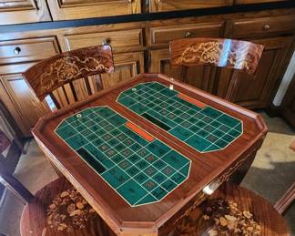 A. Cuomo & Co. Sorrento Wood Game Table with Floral Motive Inlay (complete with four matching chairs, purchased in Italy)
