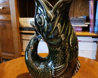 Vintage Green Ceramic Gurgling Fish / Glug Jug