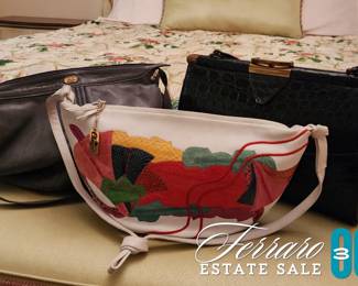 Various Handbags from brands such as Clemente, Franco Pugi, Vassar, Ann Klein, Liz Claiborne, Jordan Marsh, Phillippe, and more!