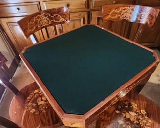A. Cuomo & Co. Sorrento Wood Game Table with Floral Motive Inlay (complete with four matching chairs, purchased in Italy)