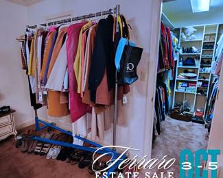 Clothing racks full of clothing. Some men's, mostly women's. Designer, casual, and everything in-between!