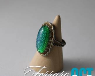 Handmade Turquoise Amber Ring (sz 7 adjustable)