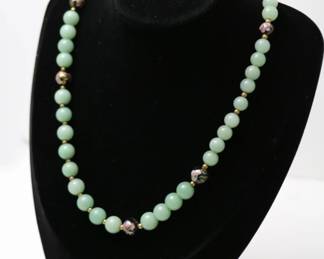 Jadeite Pearl w/ Hand Painted Floral Beads Necklace
