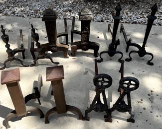 Five old fine fireplace andirons.