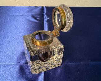 Vintage crystal and sterling ink well.