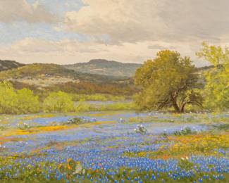 Porfirio Salinas, Bluebonnet Landscape, oil on canvas