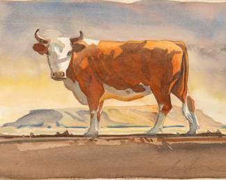 Brad Braune, Hereford steer and mesa, watercolor and pencil on artist paper