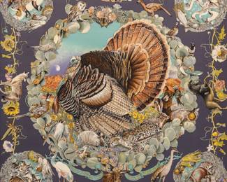 Kermit Oliver, designing for Hermes Paris, Faune et Flore du Texas, framed silk square scarf