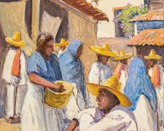 Rolla Sims Taylor, Mexican market scene, oil on panel