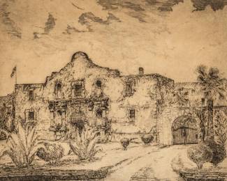 Willie Reed Rowe, The Alamo, etching pulled in 1970, with pencil inscription to Mike Dr. Michael Murphy