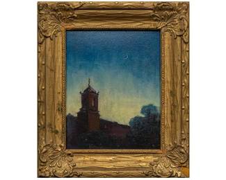 Alice Chilton, nighttime at Mission San Jose, oil on masonite