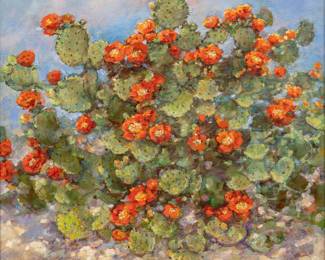 Robert Hamman Texas, b. 1938, Red Cactus in Bloom, 2024, oil on canvas