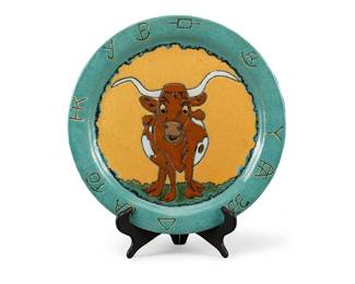 Harding Black, longhorn, glazed ceramic charger, 1944