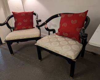 Asian Modern Black Lacquered Chairs