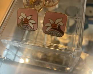 VINTAGE LAUREL BURCH ENAMEL PIERCED EARRINGS